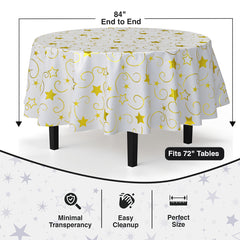 Round Gold Star Printed Plastic Table Covers | 12 Pack | 84 in.
