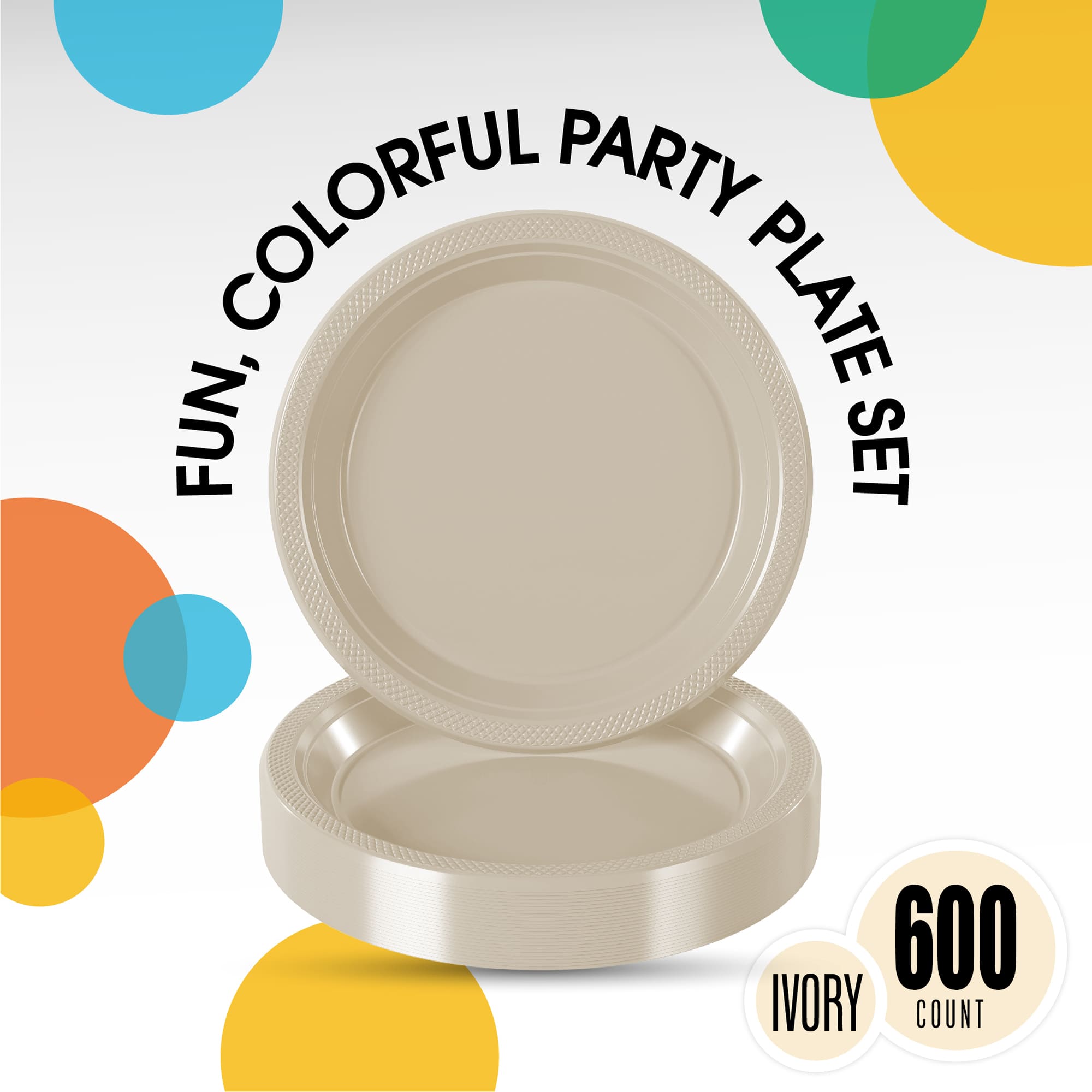 9 In. Ivory Plastic Plates | Case of 600