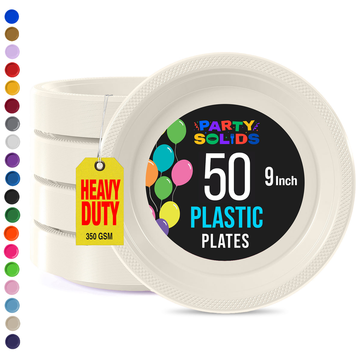 9 in. Ivory Plastic Plates | 50 Count