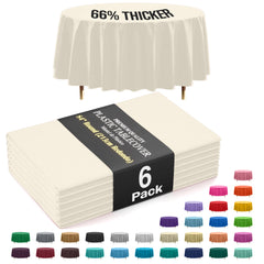 Premium Round Ivory Plastic Table Covers | 6 Pack | 84 in.
