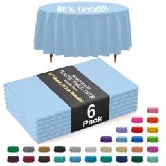 Premium Round Light Blue Plastic Table Covers | 6 Pack | 84 in.