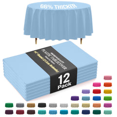 Premium Round Light Blue Plastic Table Covers | 12 Pack | 84 in.
