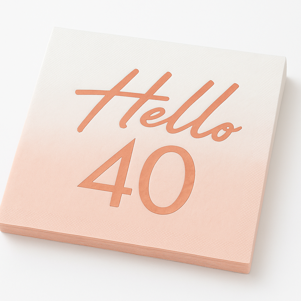 Blush Rose Gold "Hello 40" Birthday Napkins, 16-Pack - 6.5 In. X 6.5 In.