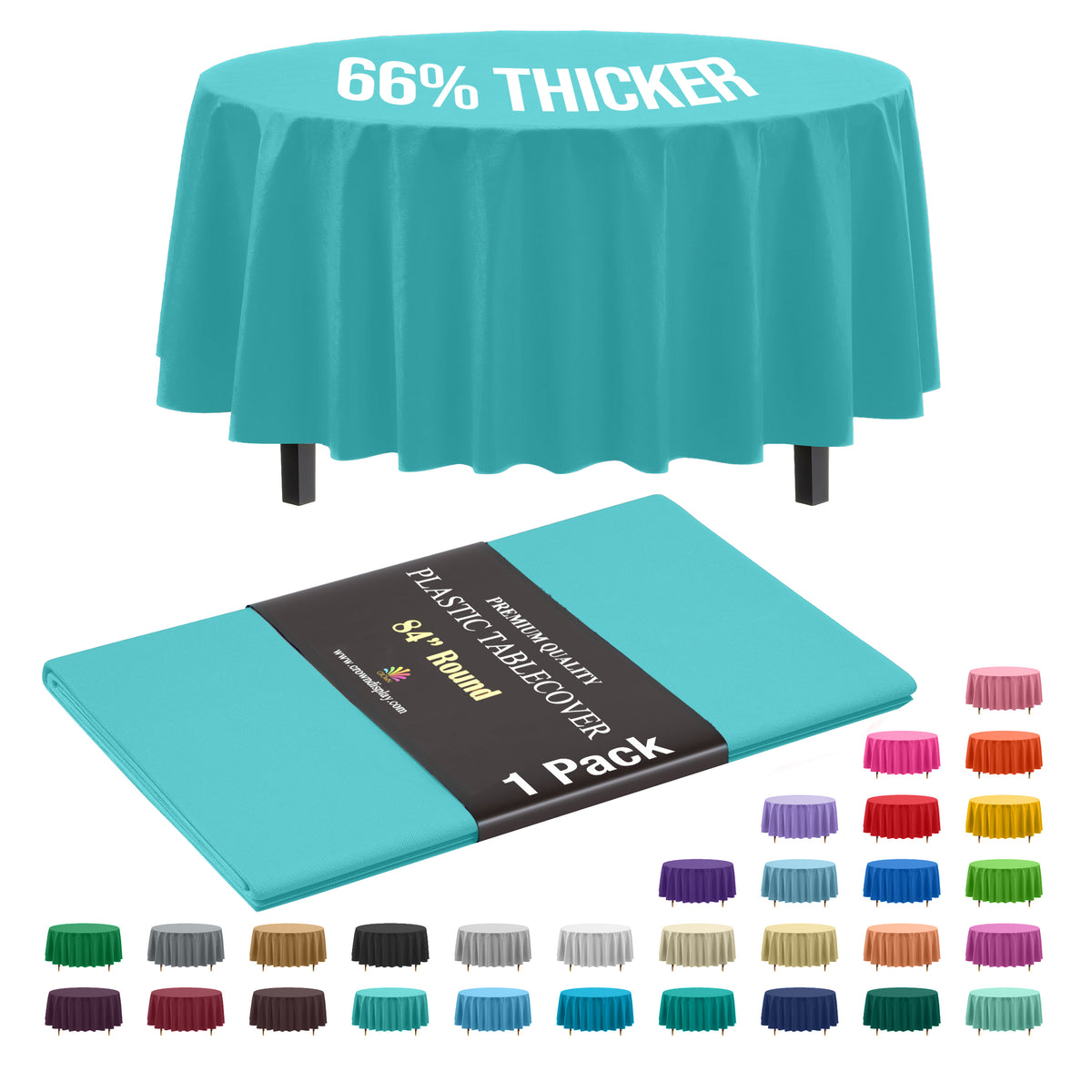 Premium Round Aqua Blue Plastic Table Cover | 84 in.