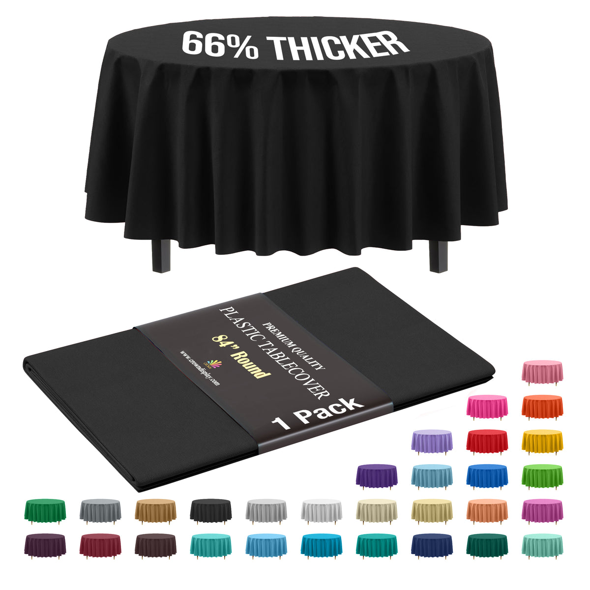 Premium Round Black Plastic Table Cover | 84 in.