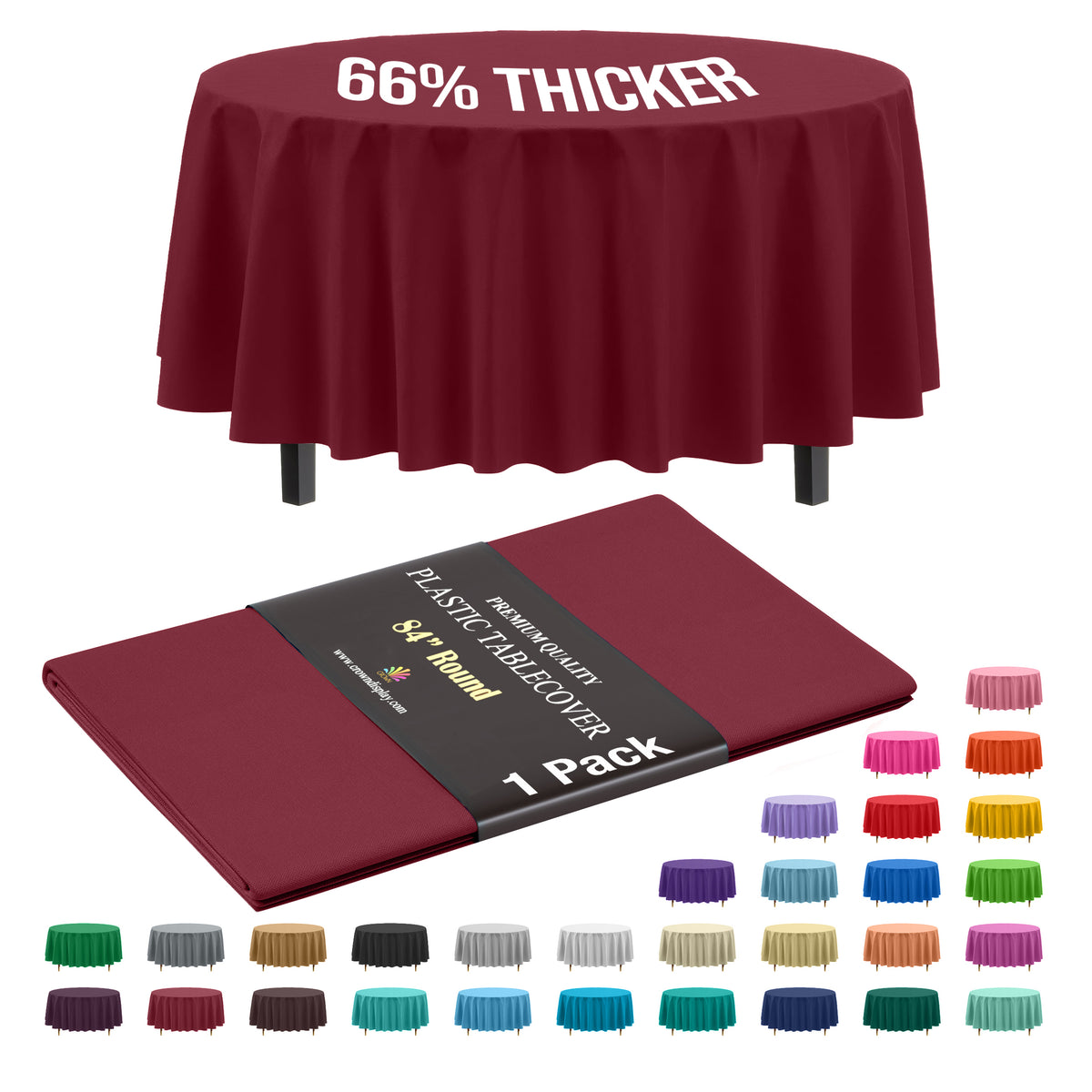 Premium Round Burgundy Plastic Table Cover | 84 in.