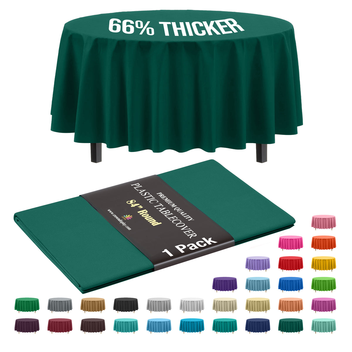Premium Round Dark Green Plastic Table Cover | 84 in.