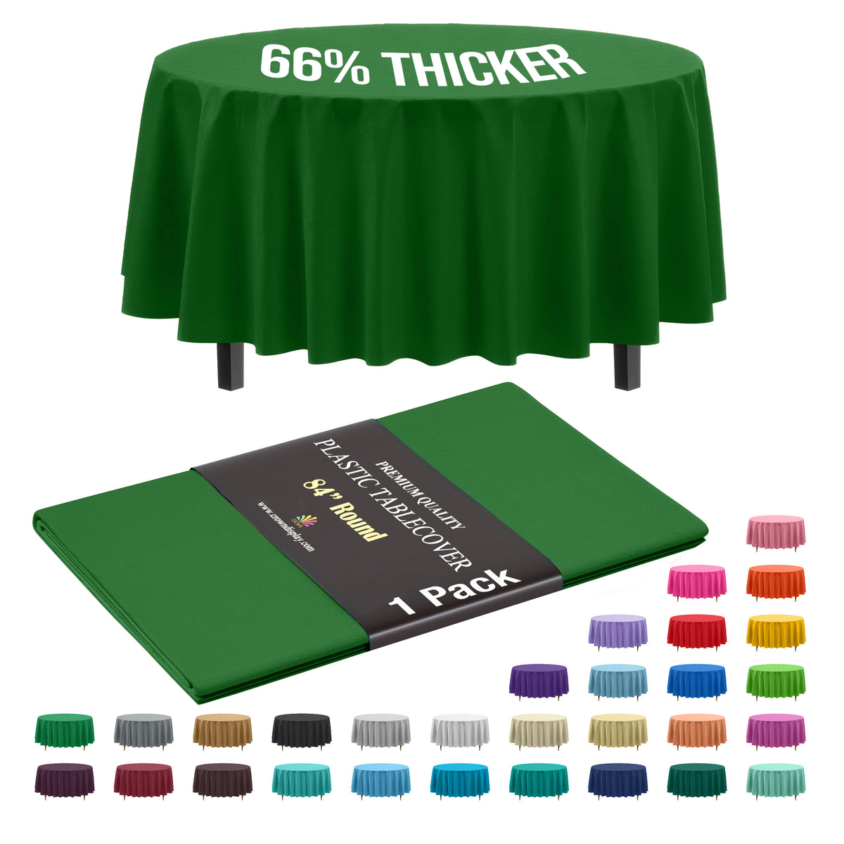 Premium Round Emerald Green Plastic Table Cover | 84 in.