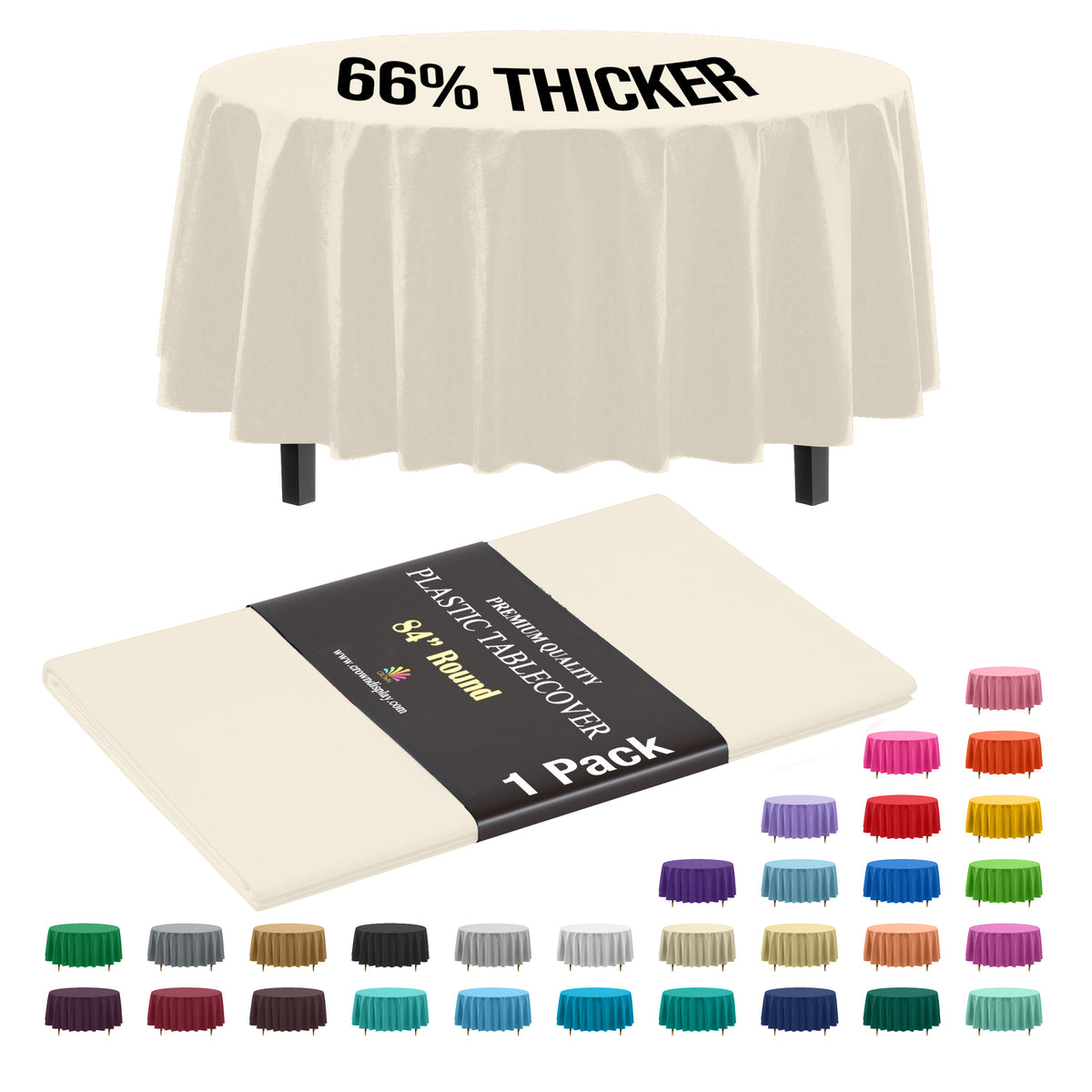 Premium Round Ivory Plastic Table Cover | 84 in.
