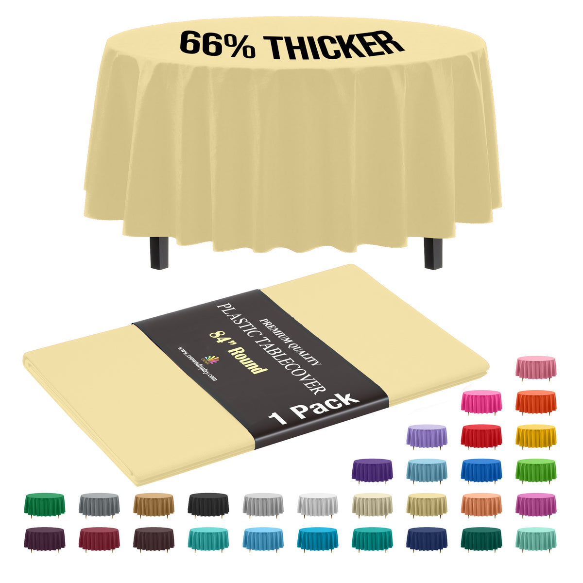 Premium Round Light Yellow Plastic Table Cover | 84 in.