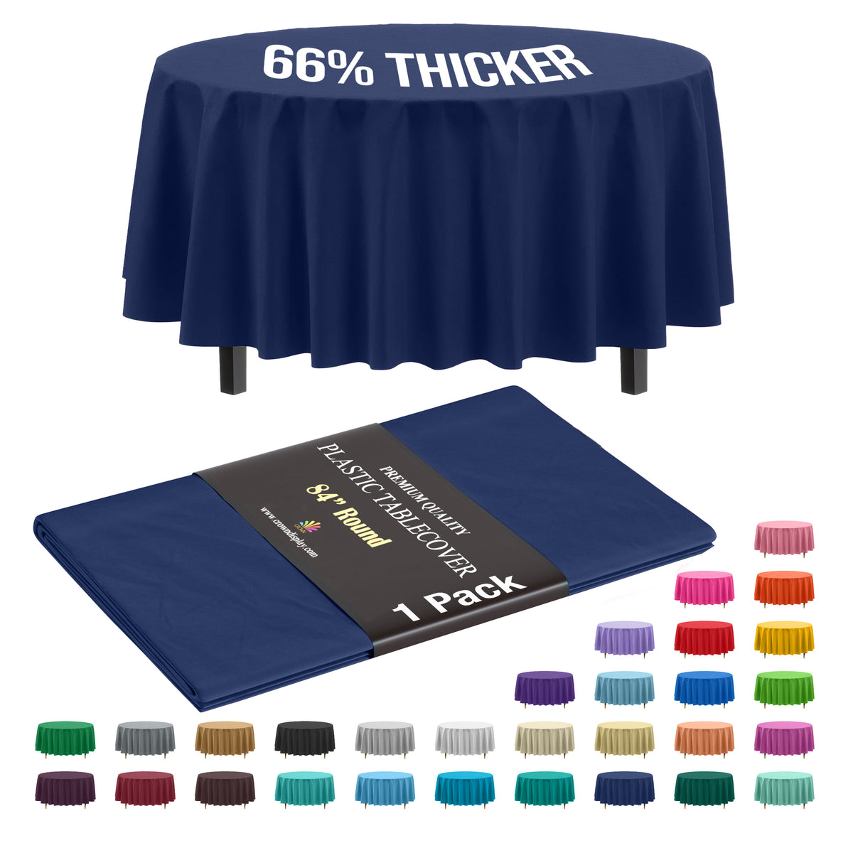 Premium Round Navy Blue Plastic Table Cover | 84 in.