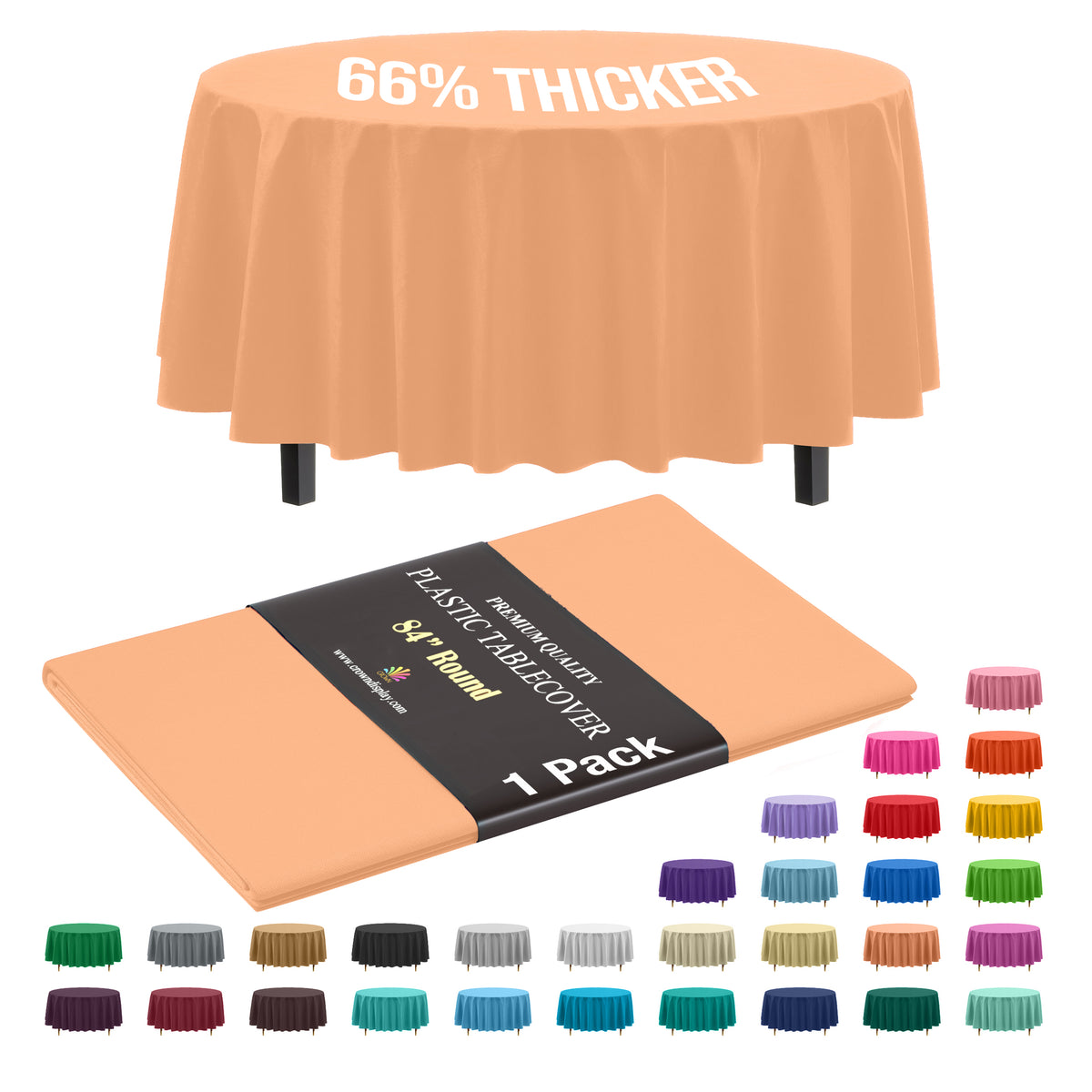 Premium Round Peach Plastic Table Cover | 84 in.