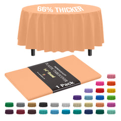 Premium Round Peach Plastic Table Cover | 84 in.