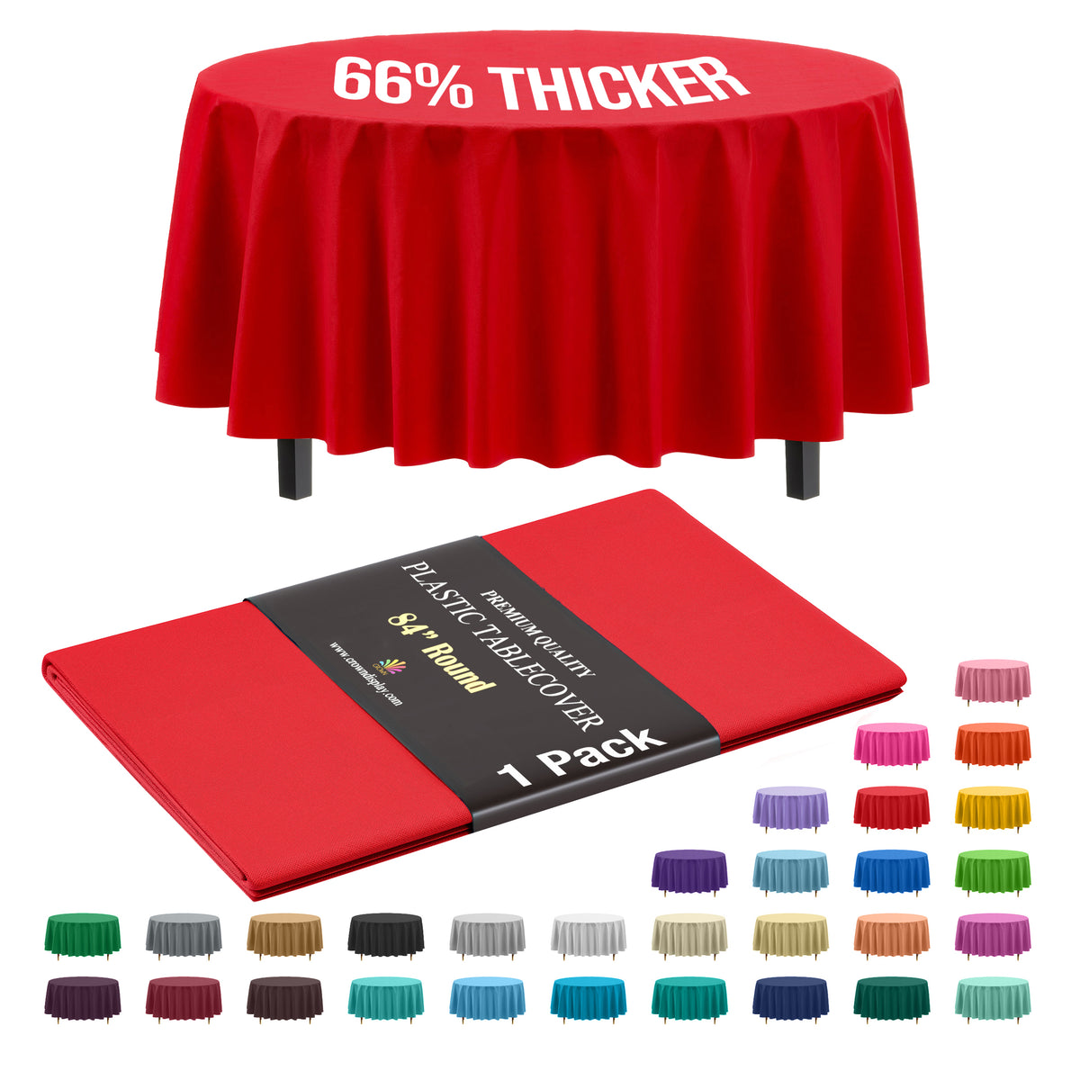 Premium Round Red Plastic Table Cover | 84 in.