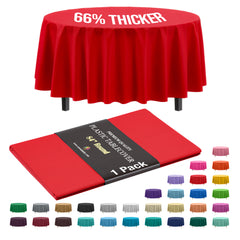 Premium Round Red Plastic Table Cover | 84 in.