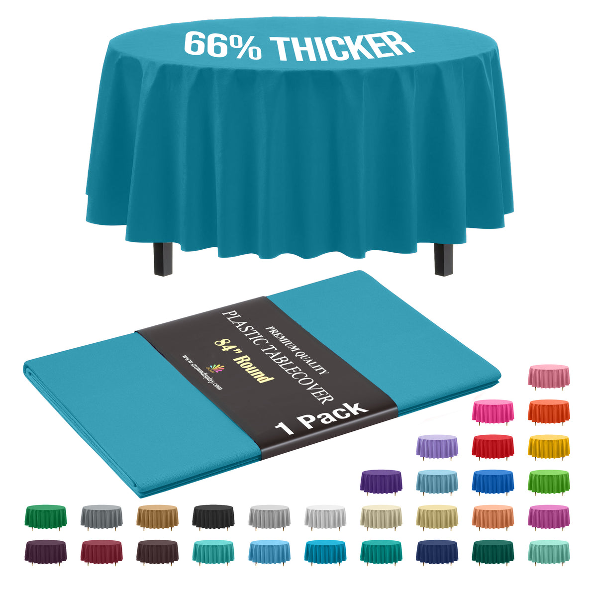 Premium Round Turquoise Plastic Table Cover | 84 in.