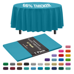 Premium Round Turquoise Plastic Table Cover | 84 in.