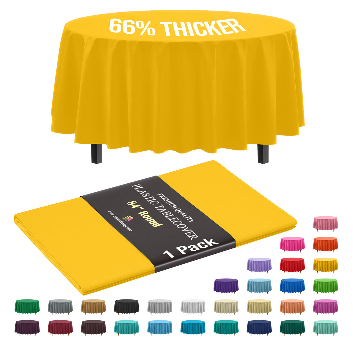 Premium Round Yellow Plastic Table Cover | 84 in.