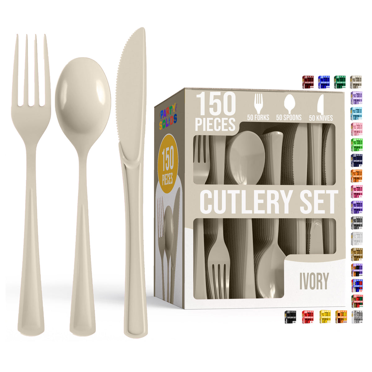 Ivory Cutlery Combo Set | 50 Forks 50 Spoons And 50 Knives | 7.5 in.