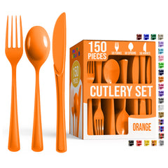 Orange Cutlery Combo Set | 50 Forks 50 Spoons And 50 Knives | 7.5 in.