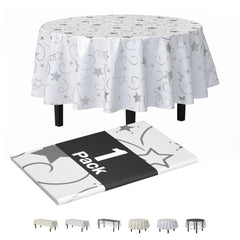84 in. Round Silver Star Printed Plastic Table Cover