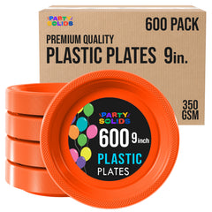 9 in. Orange Plastic Plates | Case of 600