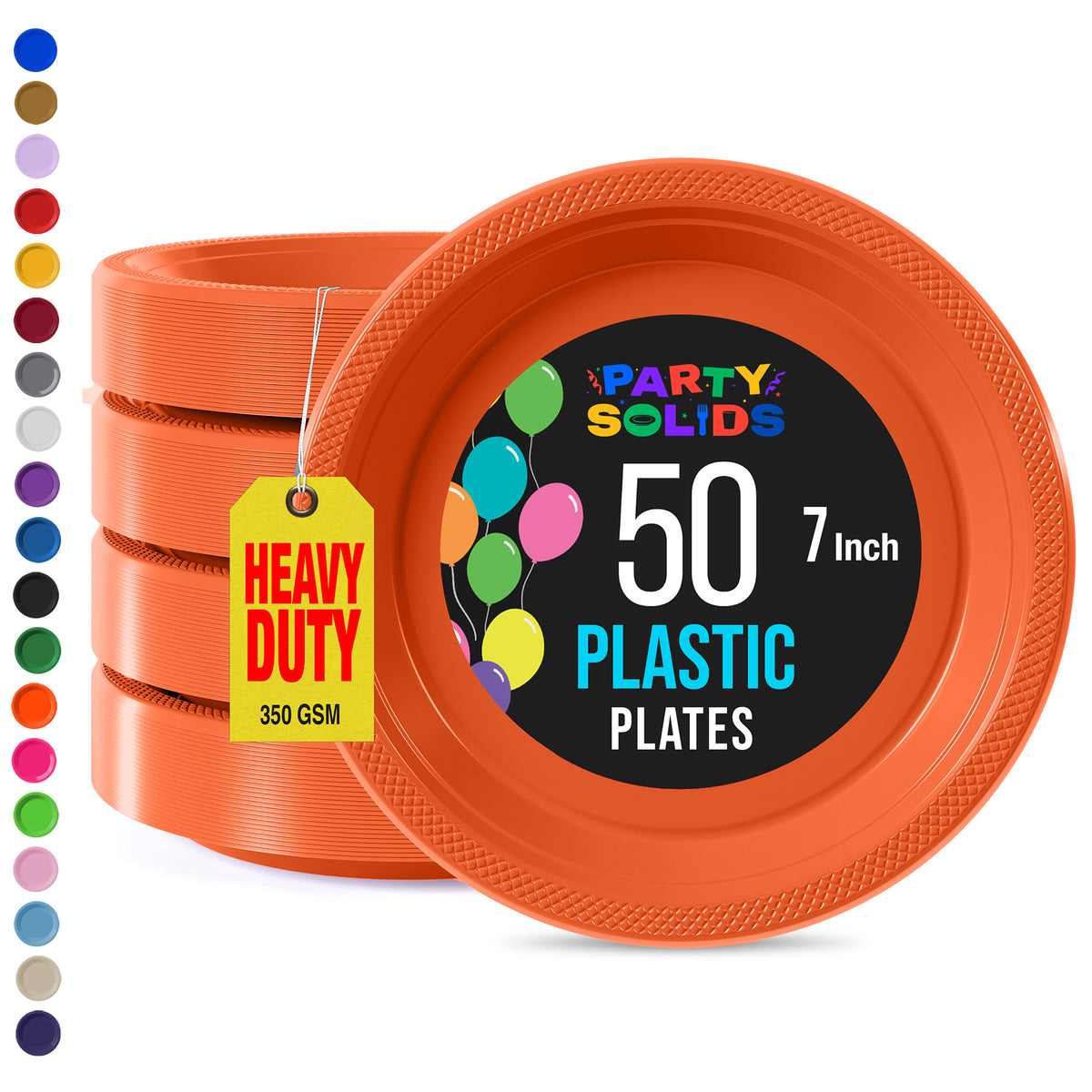 7 in. Orange Plastic Plates | 50 Count