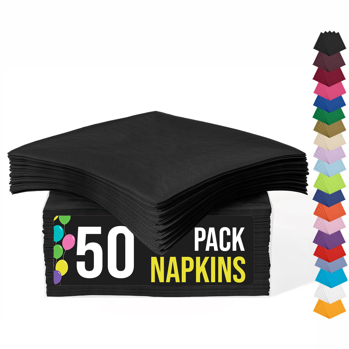 Black Luncheon Napkins | 6.75 in. X 6.75 in. | 50 Count
