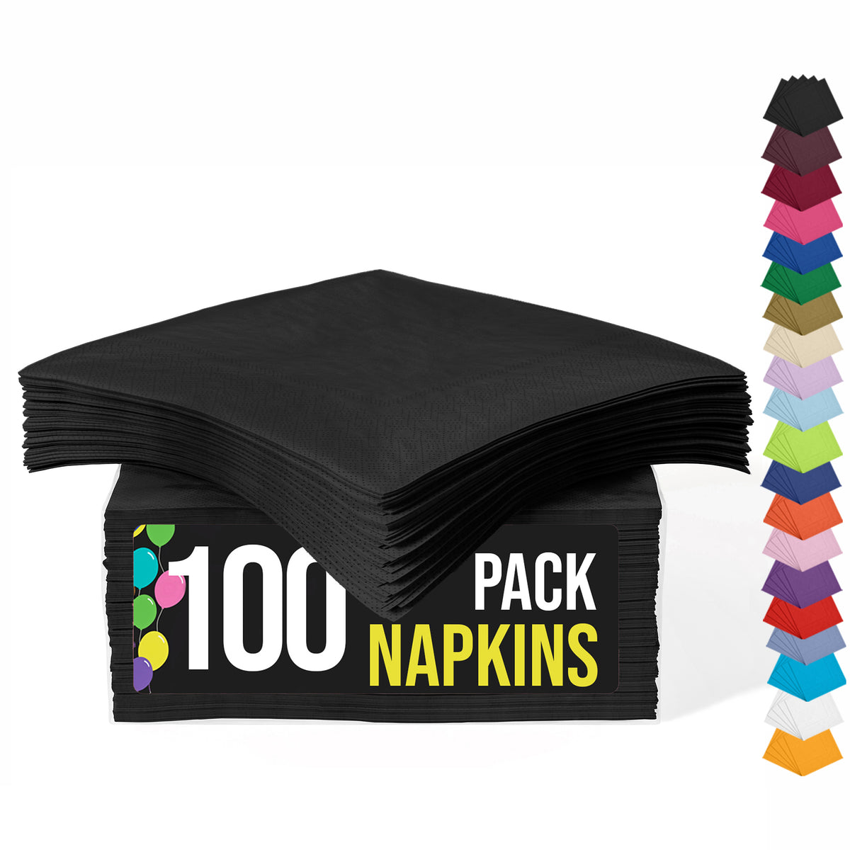 Black Beverage Napkins | 4.75 in. x 4.75 in. | 100 Count
