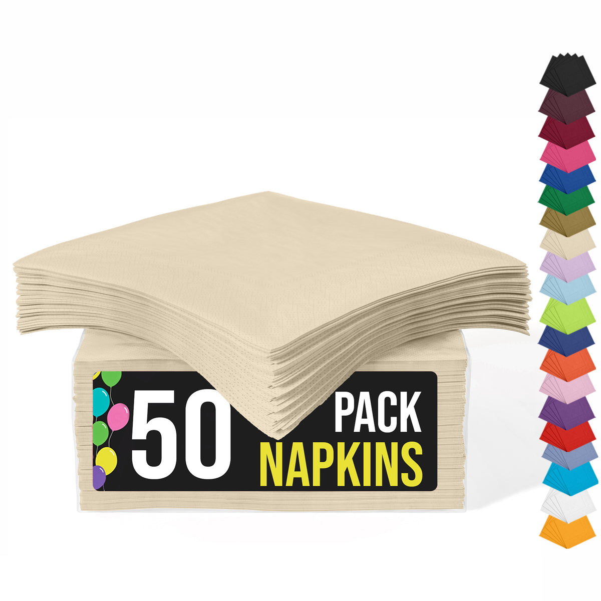 Ivory Beverage Napkins | 4.75 in. x 4.75 in. | 50 Count