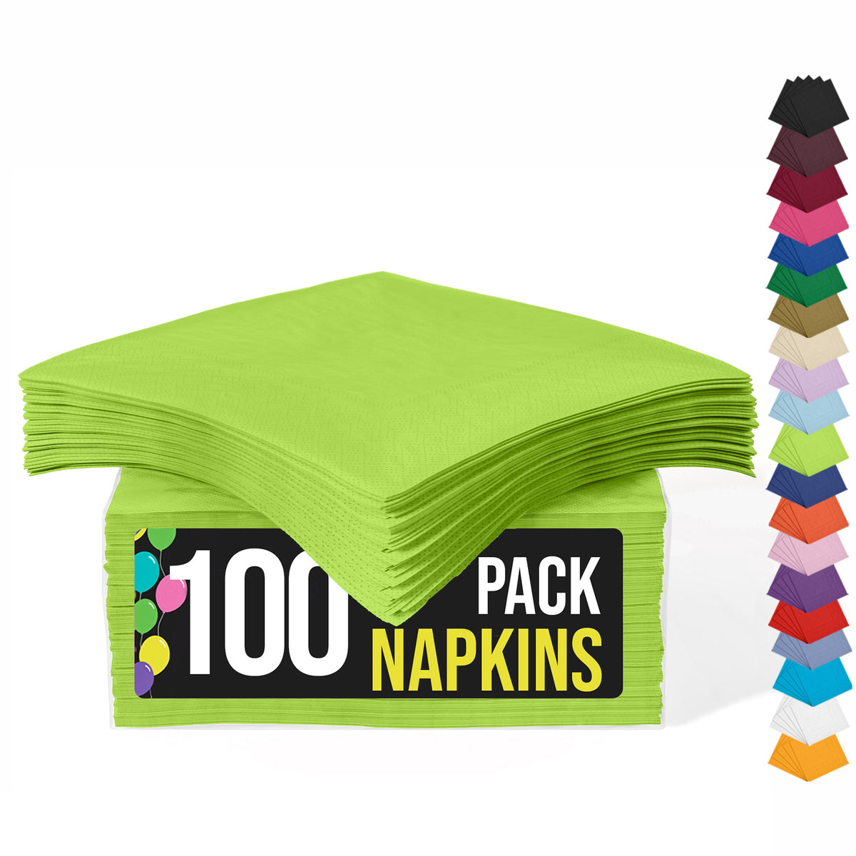 Lime Green Beverage Napkins | 4.75 in. x 4.75 in. | 100 Count