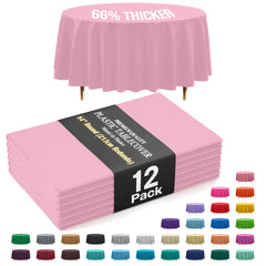 Premium Round Pink Plastic Table Covers | 12 Pack | 84 in.