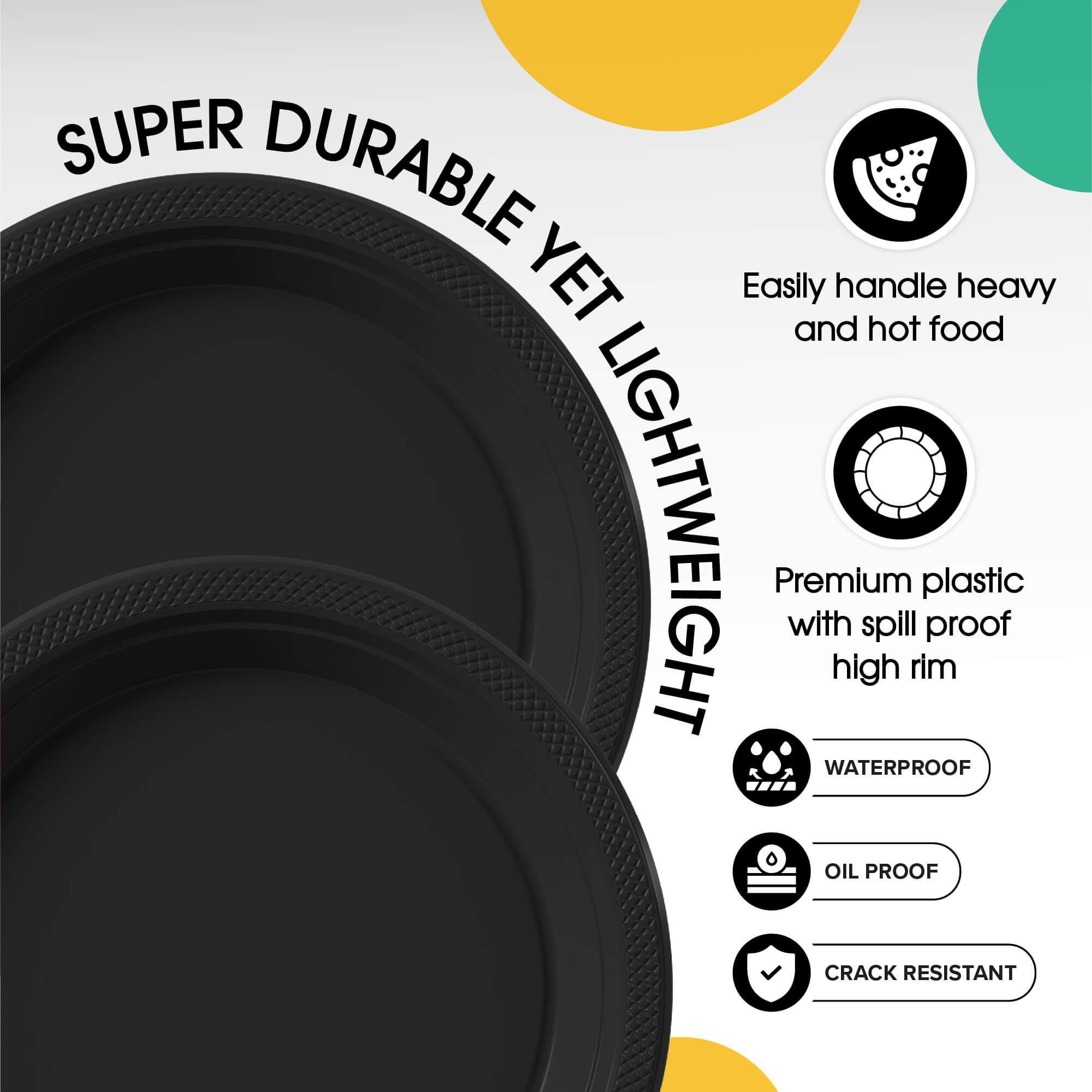 10 In. Black Plastic Plates | 50 Count