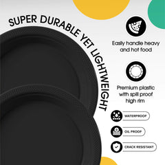 10 In. Black Plastic Plates | 50 Count