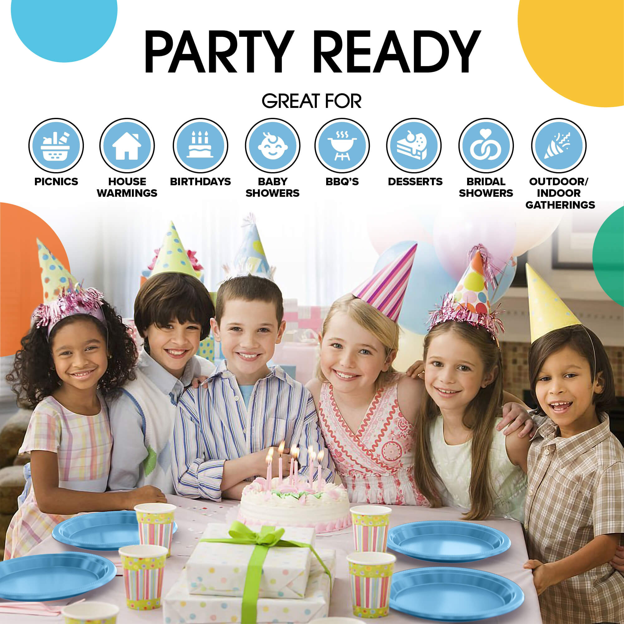 7 In. Light Blue Plastic Plates | 8 Count