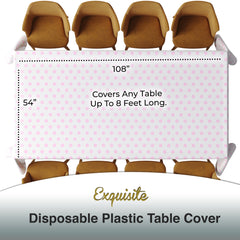 Pink Polka Dot Plastic Table Cover | Case of 48 | 54 in. x 108 in.