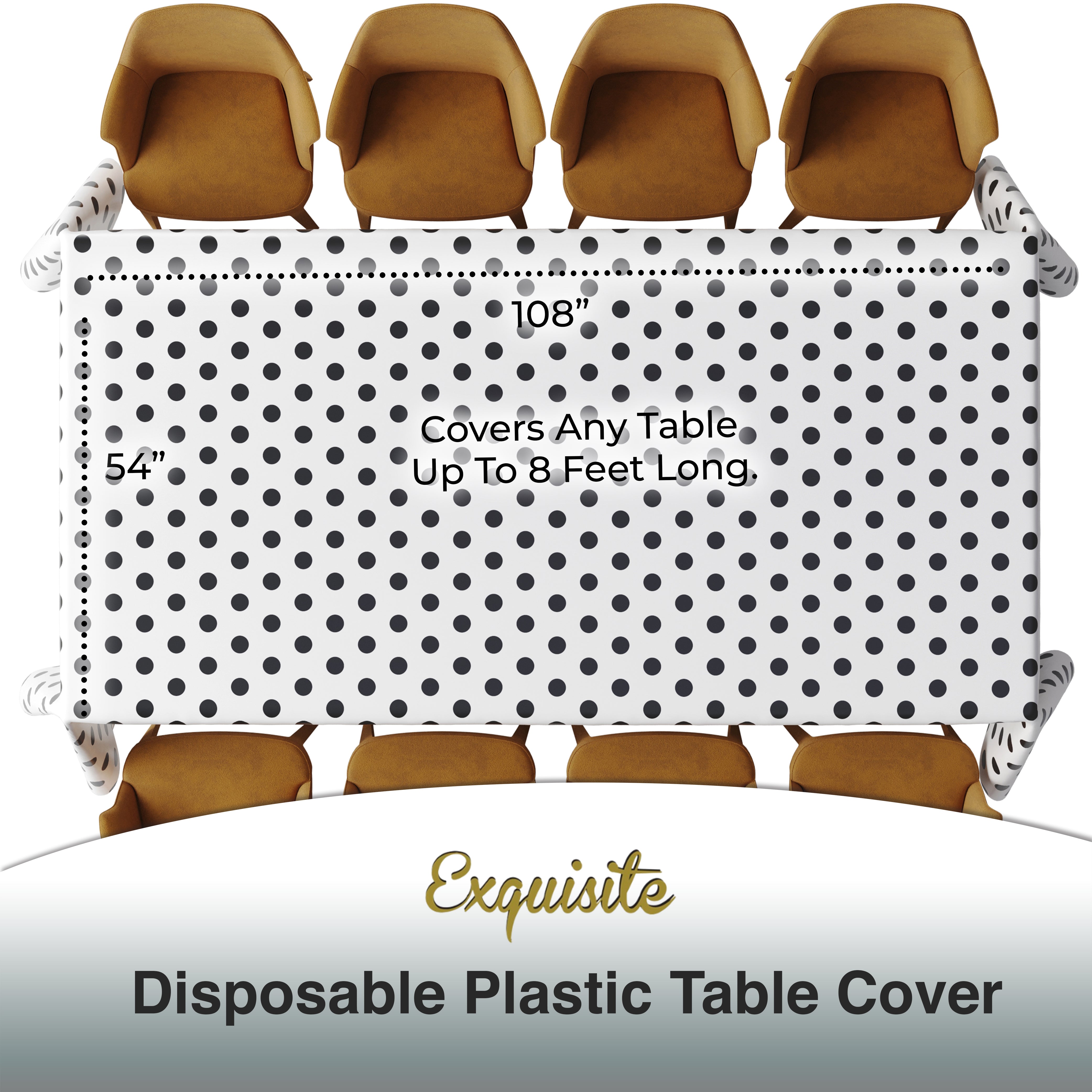 Black Polka Dot Plastic Table Cover | 54 in. x 108 in. | Case of 12