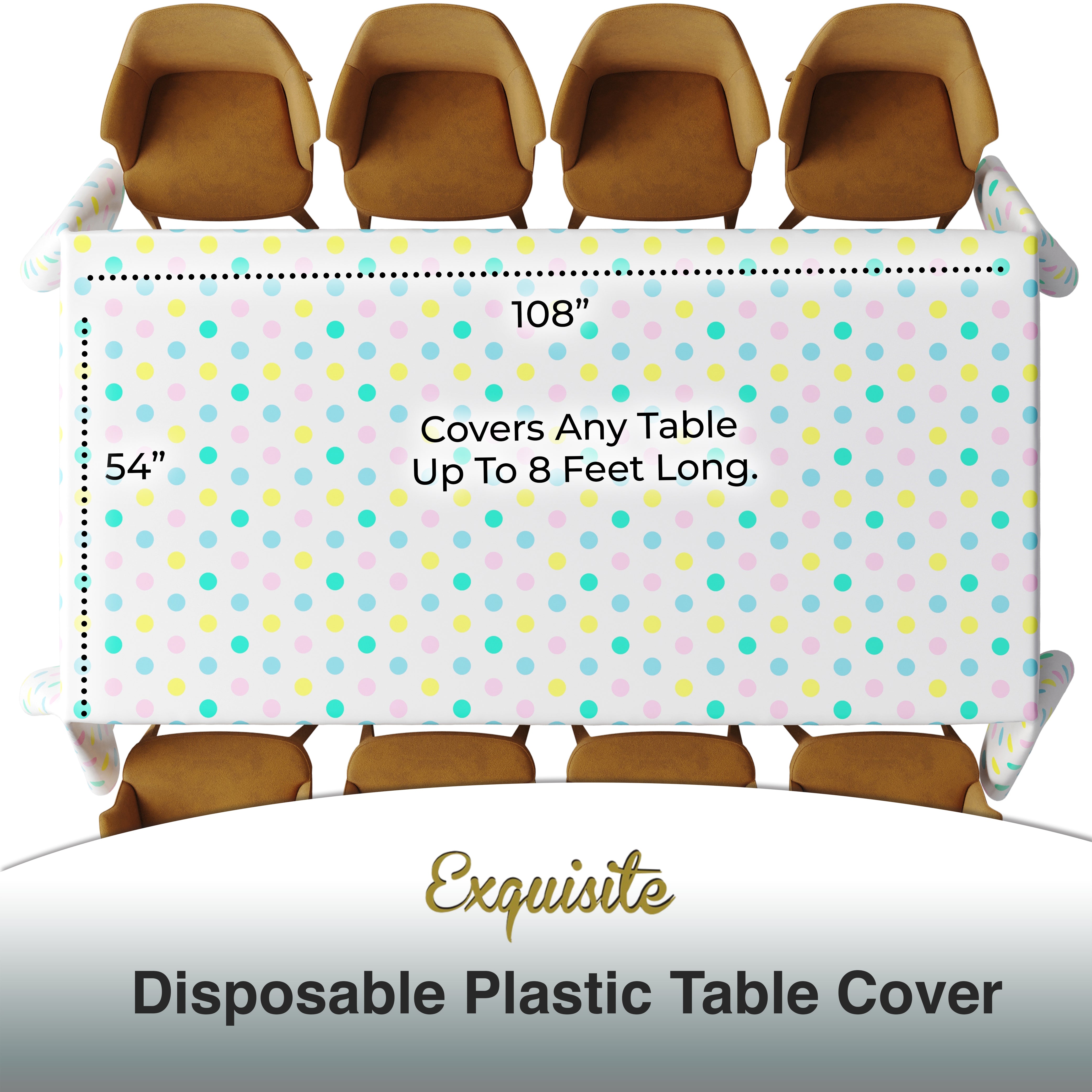 Pastel Polka Dot Plastic Table Cover | Case of 48 | 54 in. x 108 in.