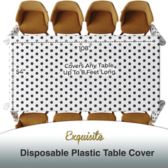 Black Polka Dot Plastic Table Cover | 54 in. x 108 in. | Case of 48