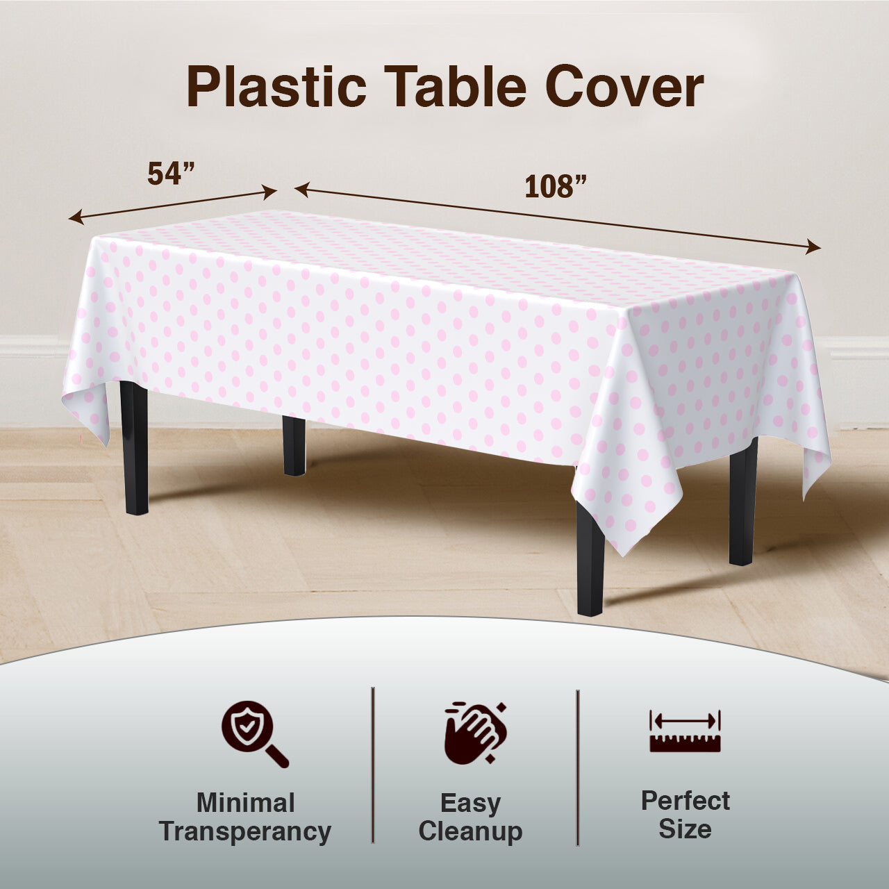 Pink Polka Dot Plastic Table Cover | 54 in. x 108 in.