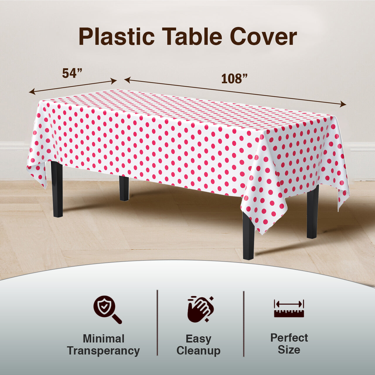 Red Polka Dot Plastic Table Covers | 12 Pack | 54 in. x 108 in.