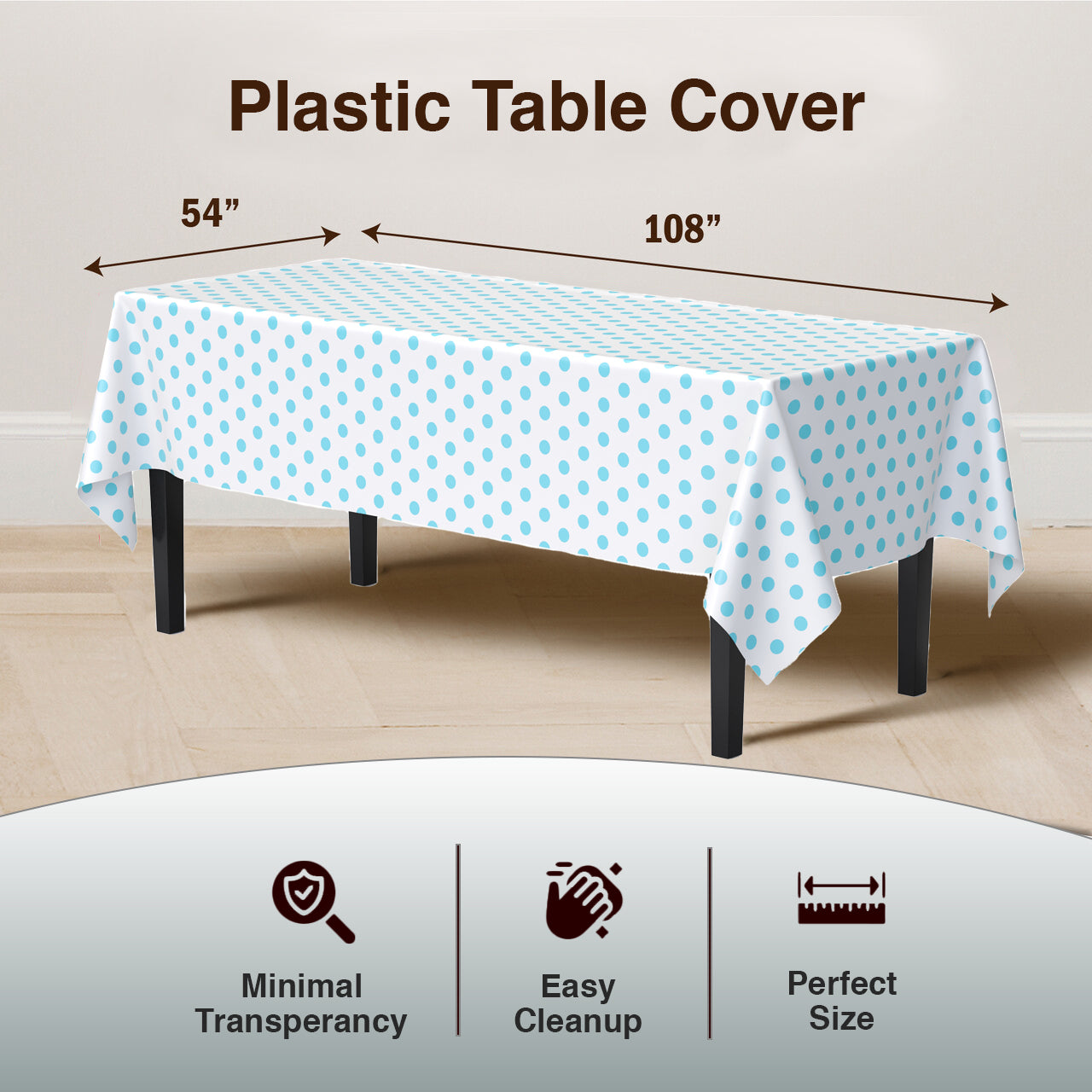 Light Blue Polka Dot Plastic Table Covers | 12 Pack | 54 in. x 108 in.
