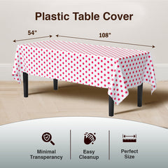 Red Polka Dot Plastic Table Cover | Case of 48 | 54 in. x 108 in.