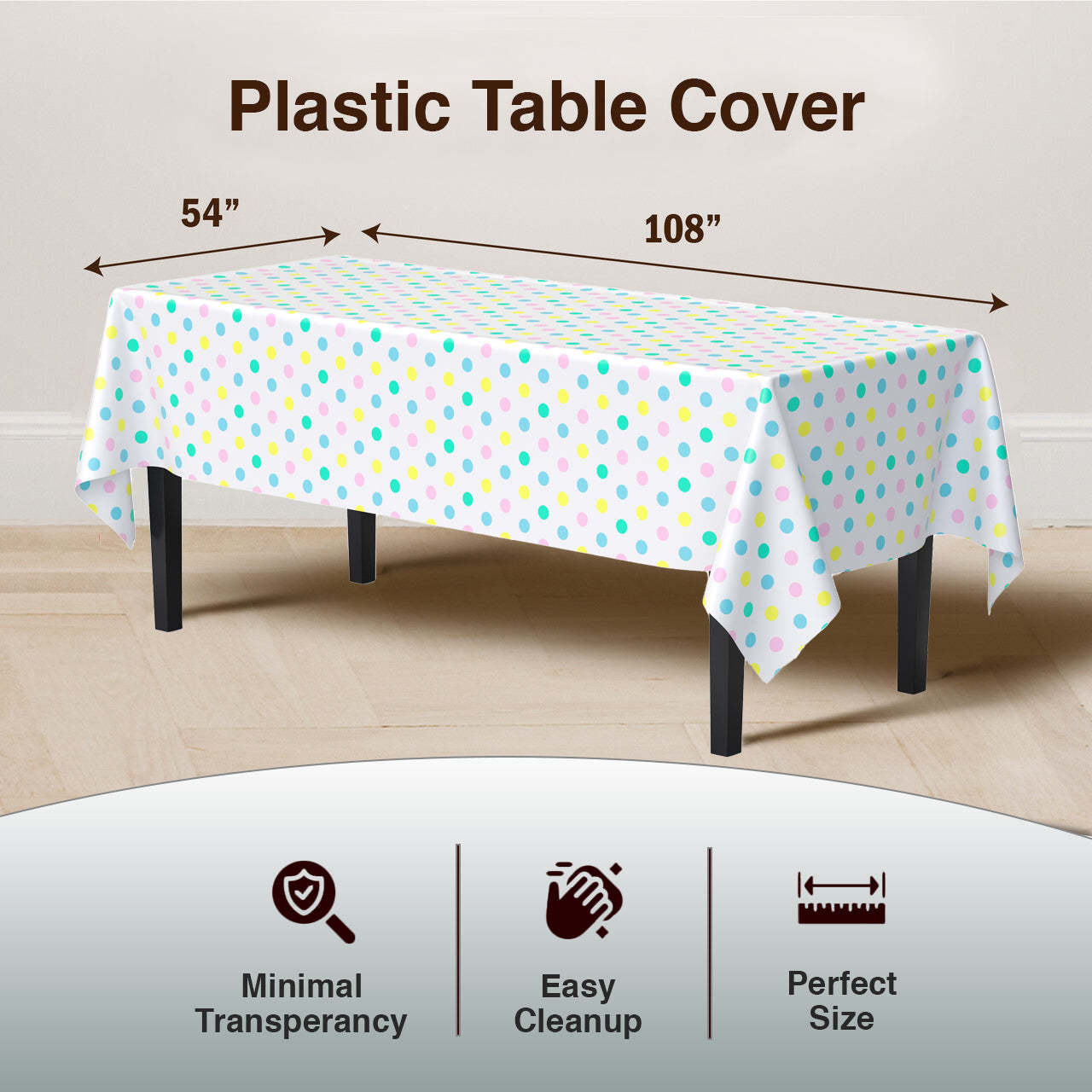 Multi Colored Polka Dot Plastic Table Cover | 54 in. x 108 in.