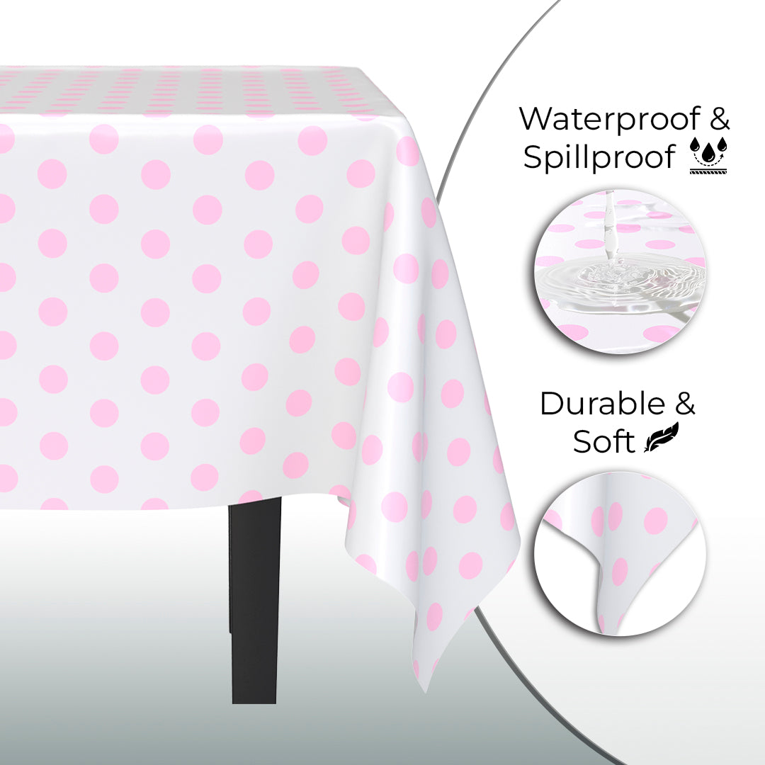 Pink Polka Dot Plastic Table Cover | 54 in. x 108 in.