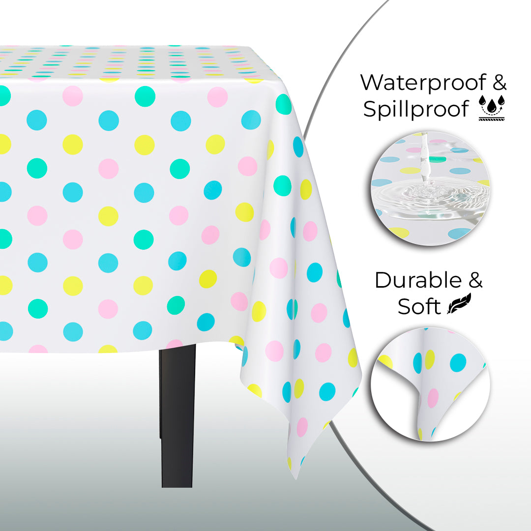 Pastel Polka Dot Plastic Table Cover | Case of 48 | 54 in. x 108 in.