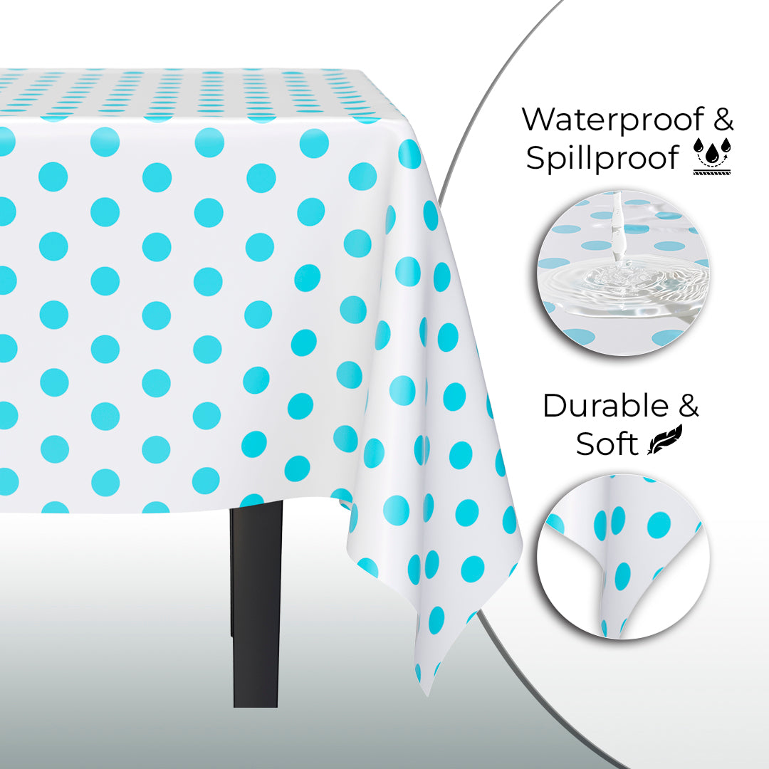 Light Blue Polka Dot Plastic Table Covers | 6 Pack | 54 in. x 108 in.