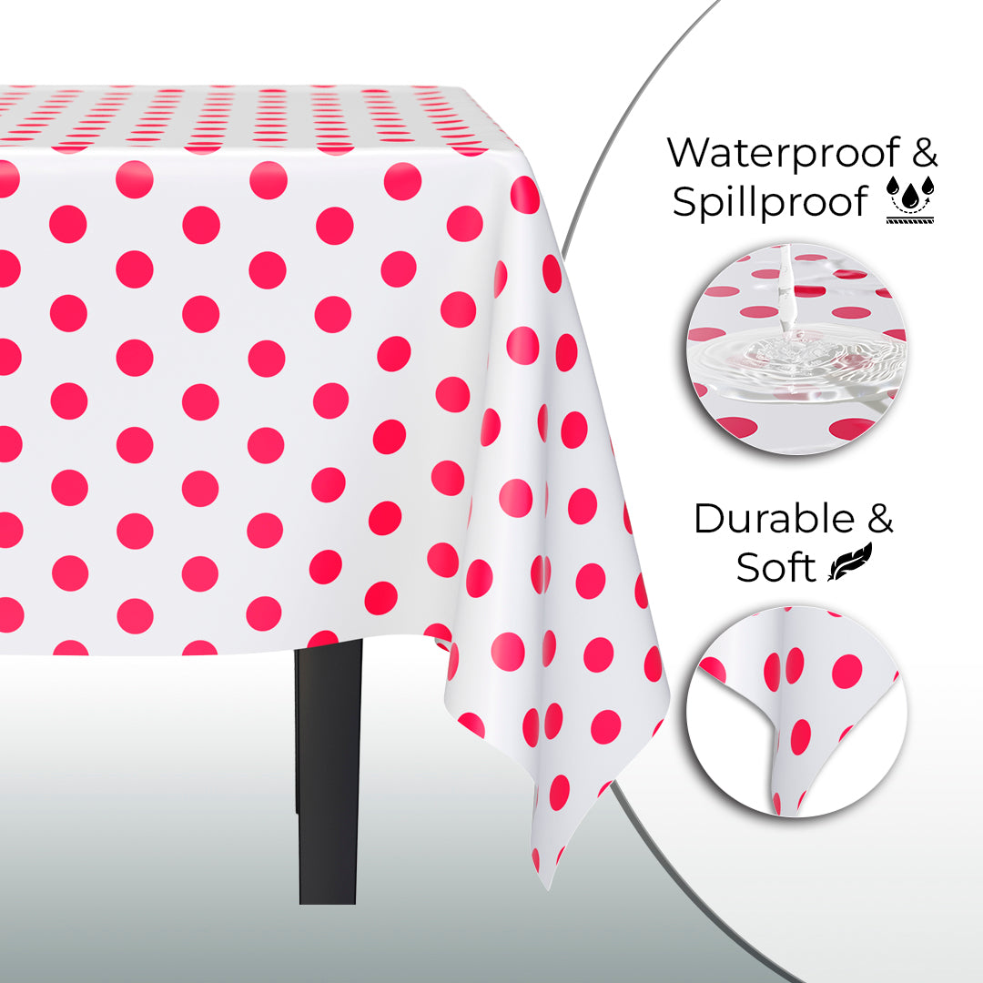 Red Polka Dot Plastic Table Covers | 12 Pack | 54 in. x 108 in.