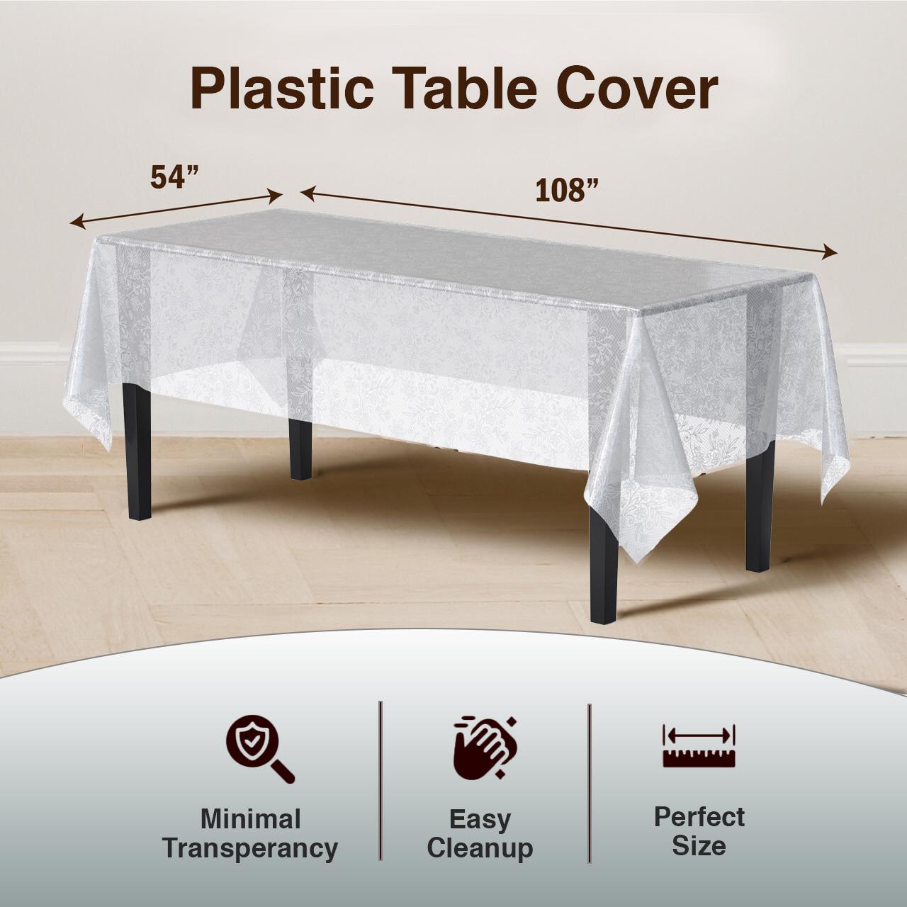 White Floral Plastic Table Cover