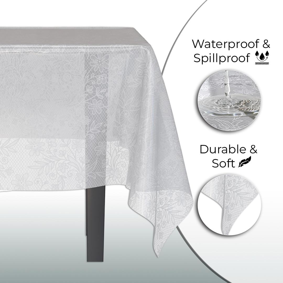 White Floral Plastic Table Cover